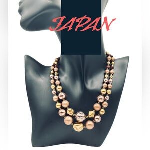 Vintage Japan Double Strand Necklace - Mid-Century Blown Glass Baroque Beads